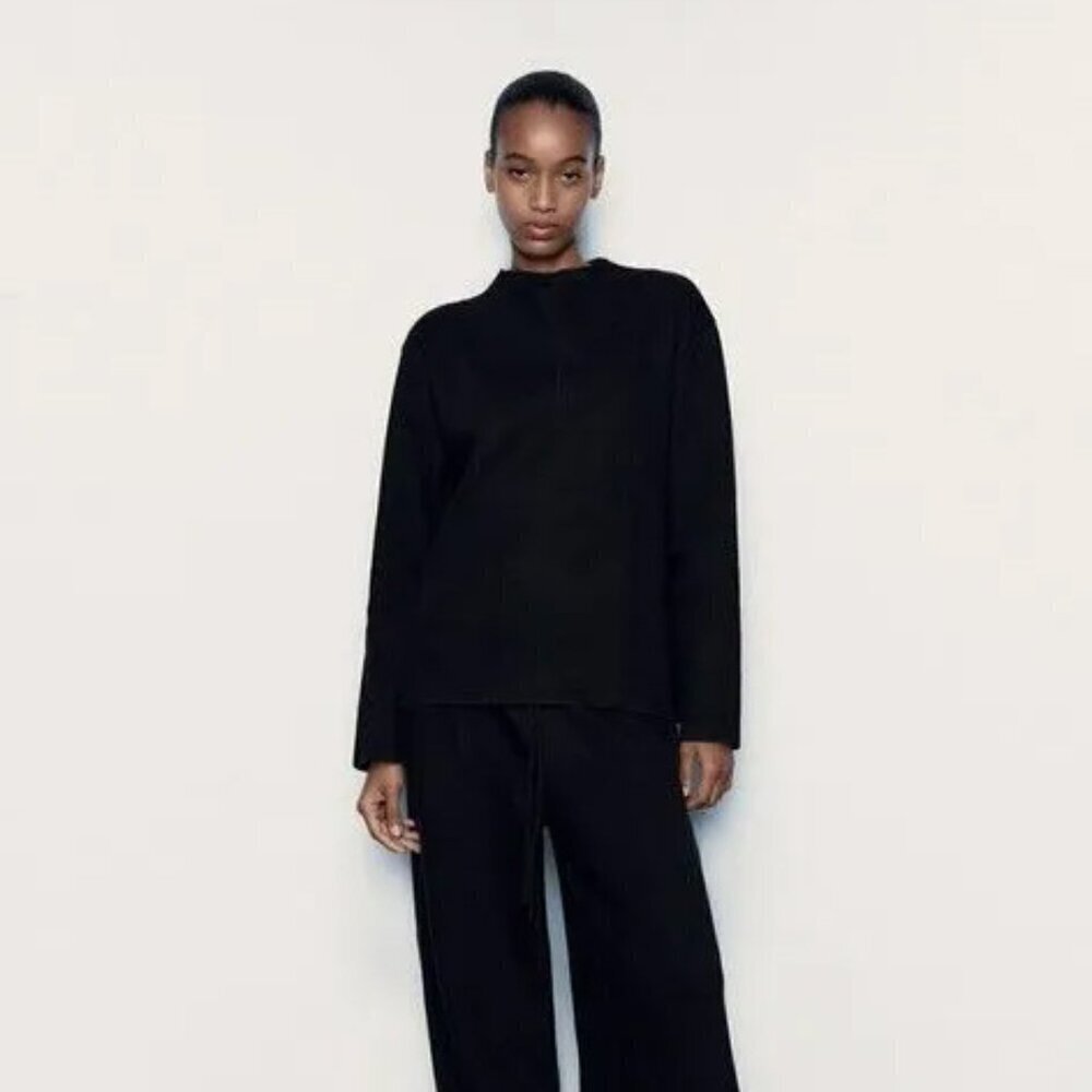 NWT Zara Black Sweater Ribbed Long Sleeve Size Medium